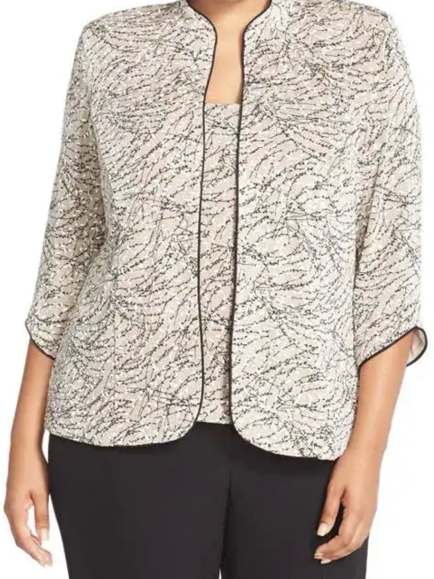 Nwot Very Sparkly Alex Evenings Foiled Twinset Shell And Jacket. Size Xl.